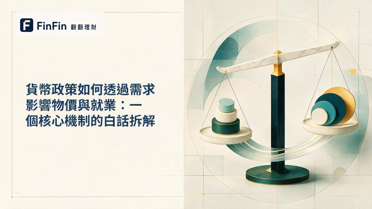 抽象天平兩端各有幾何形狀,中間以弧線相連,象徵需求與經濟產能之間的動態平衡