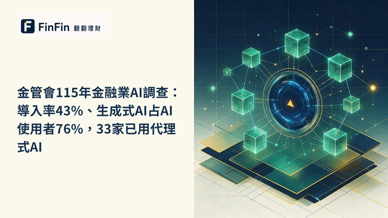 金管會115年金融業AI調查：導入率43%、生成式AI占AI使用者76%，33家已用代理式AI的 FinFin 編輯視覺
