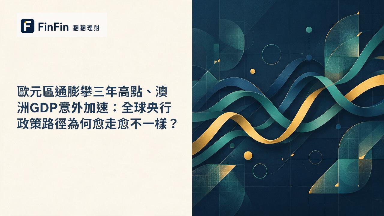 數條顏色不同、走向各異的抽象曲線，象徵全球主要央行政策路徑分化
