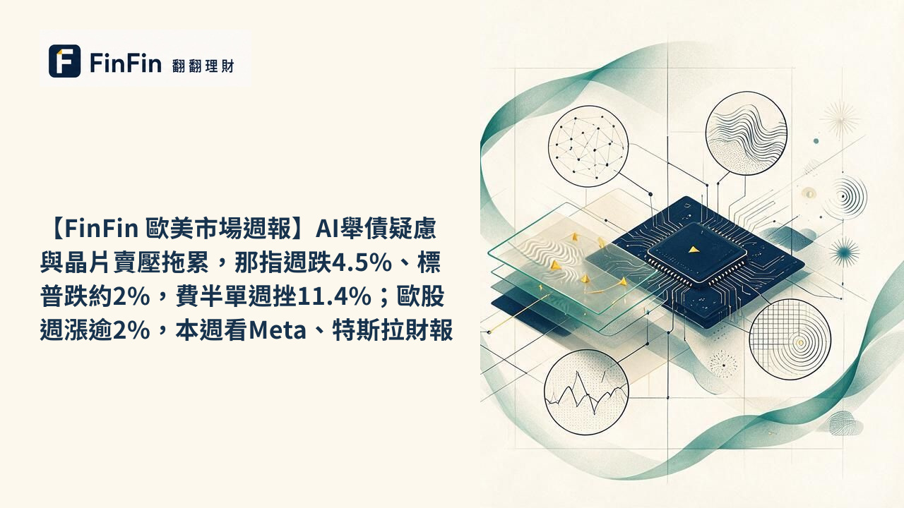 【FinFin 歐美市場週報】AI舉債疑慮與晶片賣壓拖累，那指週跌4.5%、標普跌約2%，費半單週挫11.4%；歐股週漲逾2%，本週看Meta、特斯拉財報的 FinFin 編輯視覺