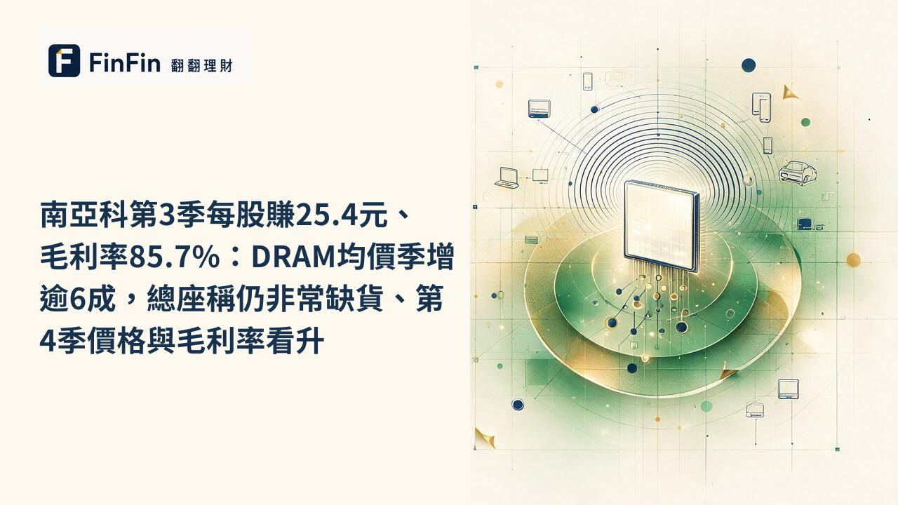 南亞科第3季每股賺25.4元、毛利率85.7%：DRAM均價季增逾6成，總座稱仍非常缺貨、第4季價格與毛利率看升的 FinFin 編輯視覺