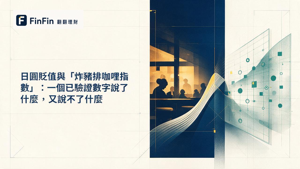日式餐廳剪影與外匯牌告板輪廓之間，以一條傾斜曲線象徵台日兩地購買力落差